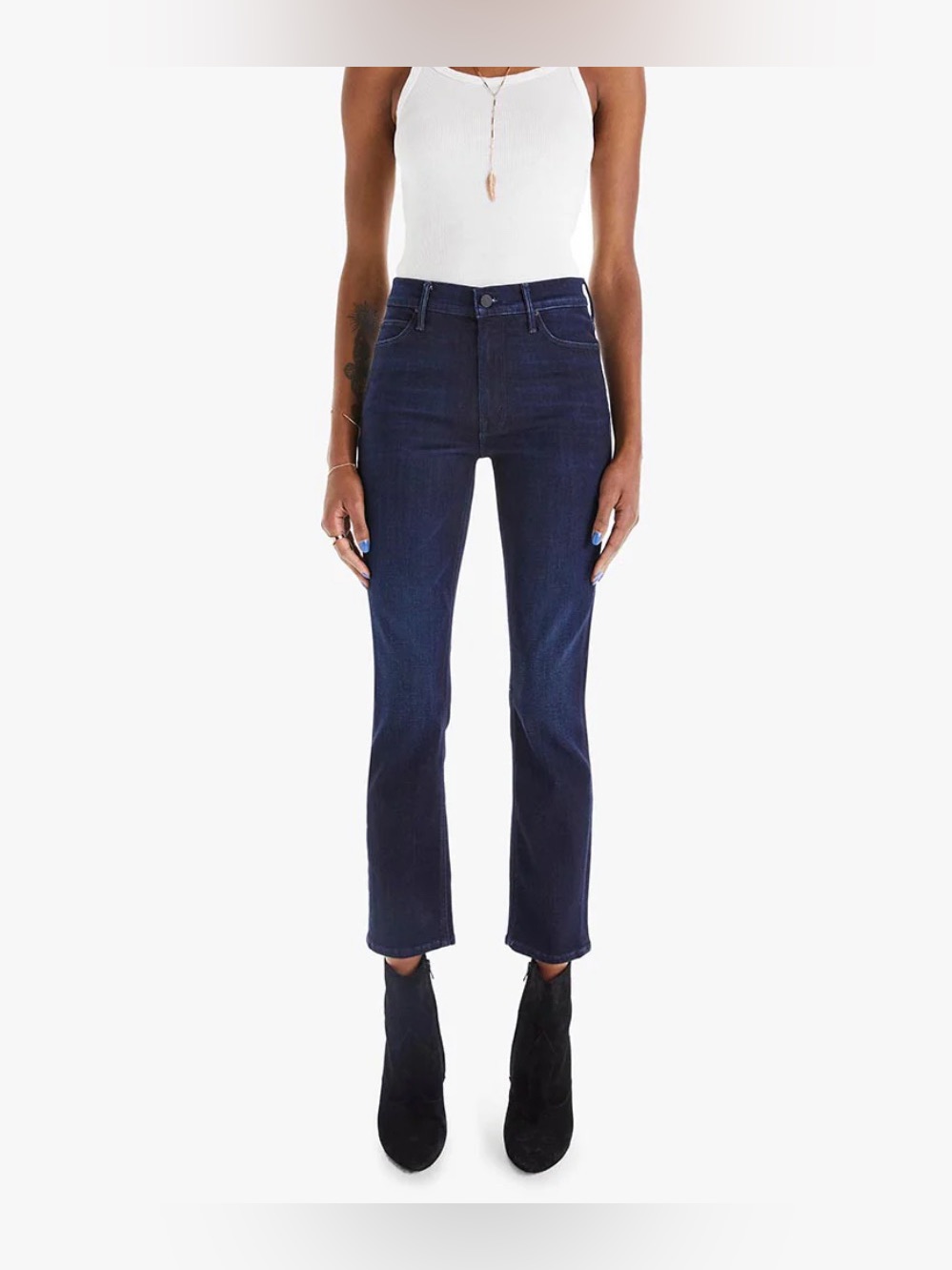 Mother Dark Blue Cropped High-Rise Jeans